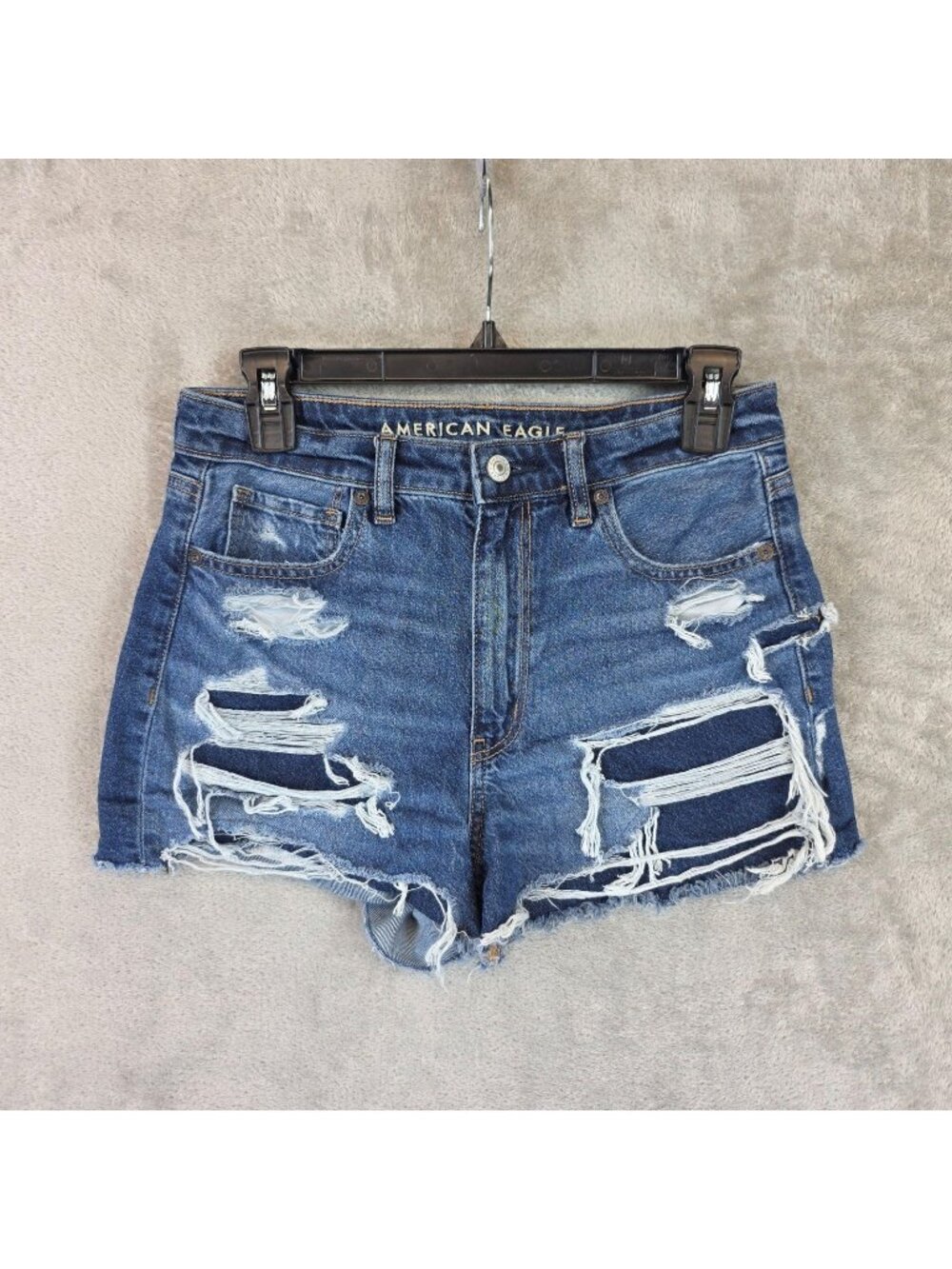 American Eagle Outfitters Mom Shorts Womens 6 Blue Distressed Raw Hem High Rise